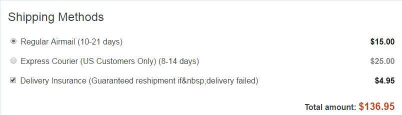 shipping options